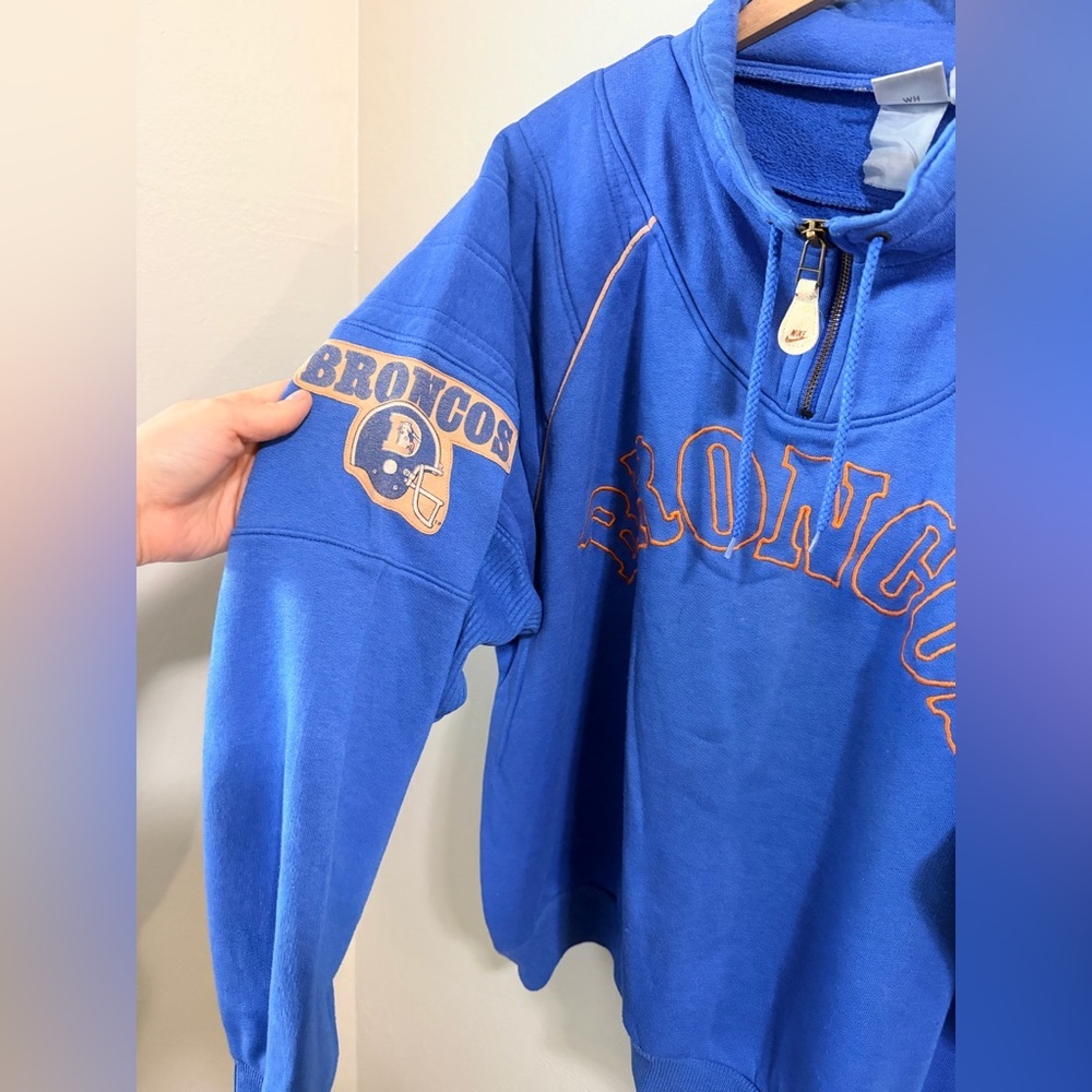 Vintage 90s Nike Denver Broncos 1/4 Zip Pullover Sweatshirt - Size Large - Picture 8 of 11